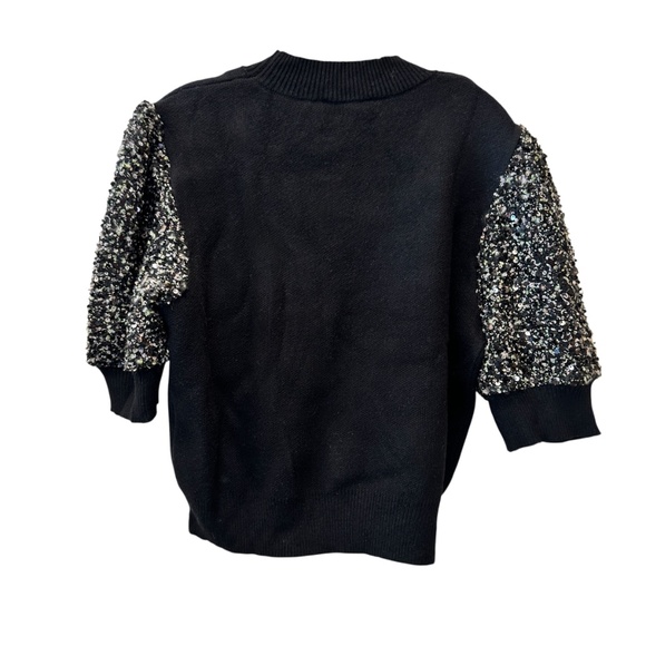 NWT THML Black Sweater 3/4 Sequined Sleeves Women's Size Large L - Picture 2 of 10